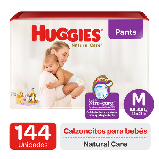 Pants Huggies Natural Care XtraCare   Pack 144 un (2 paq. x 72 un). Talla M